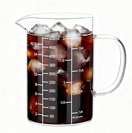 500ML Glass Measuring Cup With Handle, High Borosilicate Glass Three Scales V-Shaped Spout Clear Measuring Cup (OZ, Cup, ML/CC) Easy To Read Kitchen Tools
