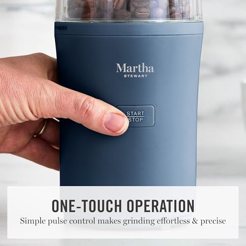 Martha Stewart Electric Coffee & Spice Grinder with Dual Bowls, Indigo Blue