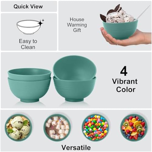 Wrova wheat straw snack bowls 10oz set of 8 - Unbreakable Dessert Bowls Dishwasher Safe - Small Handy Bowls for Ice Cream,Yogurt and Fruits. Green