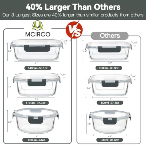 M MCIRCO 30 Piece Extra Large Glass Food Storage Containers with Lids,Gray