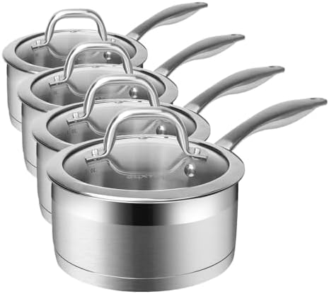 Duxtop Professional Stainless Steel Sauce Pan with Lid, Kitchen Cookware, Induction Pot with Impact-bonded Base Technology, 1.6 Quart (Pack of 4)