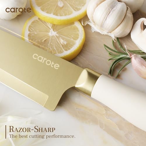 CAROTE Kitchen Knife Set, 6 Gold Knives with 6 Blade Guards, 12-Piece