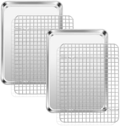 TeamFar Cookie Sheets with Cooling Racks, 2 Pans + 2 Racks, 12.5x9.5x1 Inch