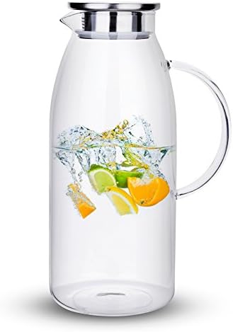 Purefold 100 Ounces Large Glass Pitcher with Lid, Hot/Cold Water Glass Jug