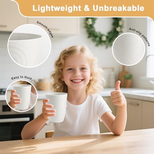 12oz Wheat Straw Cups for Kids, Drinking Cups Set of 6 - White