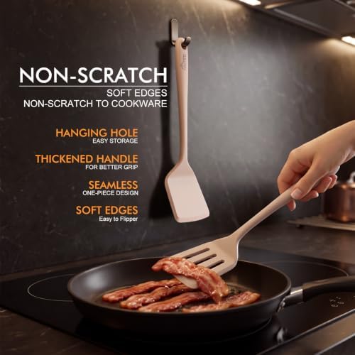 HOTEC 2-Pack Silicone Cooking Turner Spatula set, Khaki