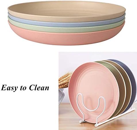 CAMBUY Wheat Straw Plates 8 Pack 8 Inch Reusable Large Dinner Plate Set