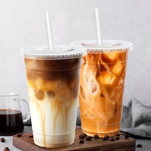 20 oz 300 Pack Clear Disposable Plastic Cups with Lids and Straws