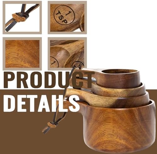 Wooden Measuring Cups and Spoons Set - Eco-Friendly Solid Acacia Wood, Laser Engraved Measurements, Perfect for Baking & Cooking - Ideal for Bakers, Chefs & Home Cooks（brown）