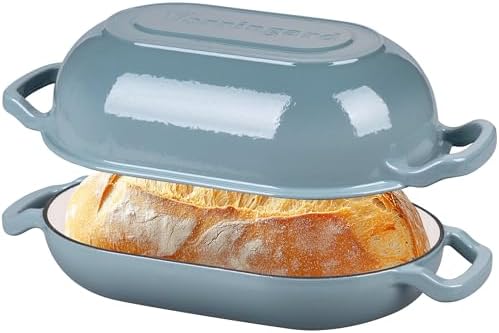 VORRINGARD Enameled Cast Iron Sourdough Bread Oven, Dutch Oven, Loaf Cast Iron Bread Pan for Homemade Bread Baking, Meatloaf Pan with Lid, 5QT, Sea Salt