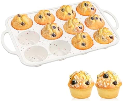 FUNBAKY Silicone Muffin Pan with Metal Frame, Nonstick 12 Cups Regular Size Silicone Muffin Tin for Oven Baking Easy to Move with Handle BPA Free