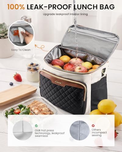 LOVEVOOK Insulated Lunch Bag for Women, Wide Opening Adult Lunch Box with Large Cup Holder, Large Leakproof Cooler Bag with Adjustable Shoulder Strap, Reusable Lunch Tote for Work Teacher Nurse Picnic