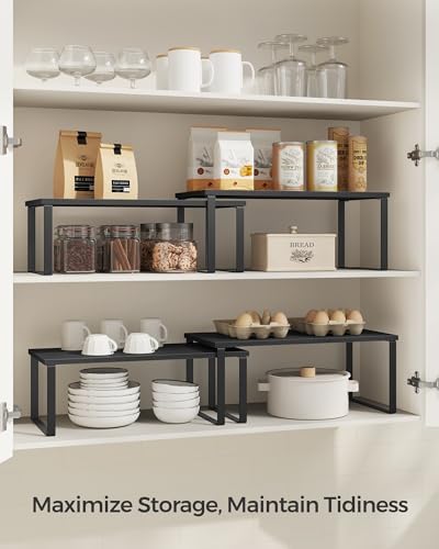 SONGMICS Cabinet Organizer Shelf, Set of 4 Spice Rack, Kitchen Storage