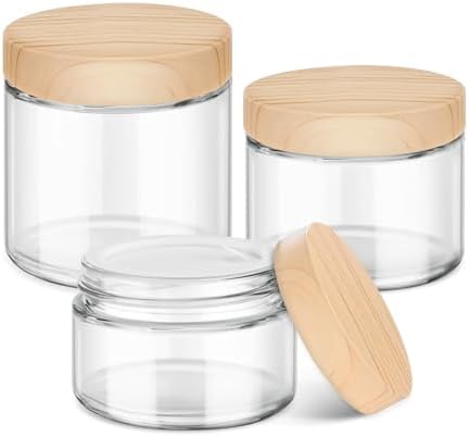1 OZ, 2 OZ, 4 OZ Small Glass Jars with Plastic Woodgrain Lids, Stickers