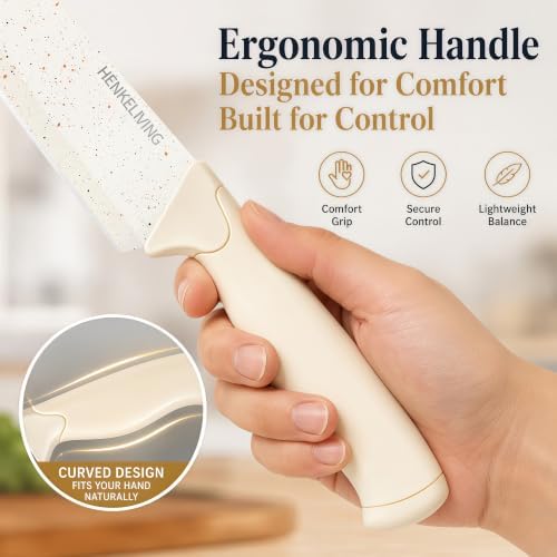 14-Piece Cream Kitchen Knife Block Set with Built-in Sharpener