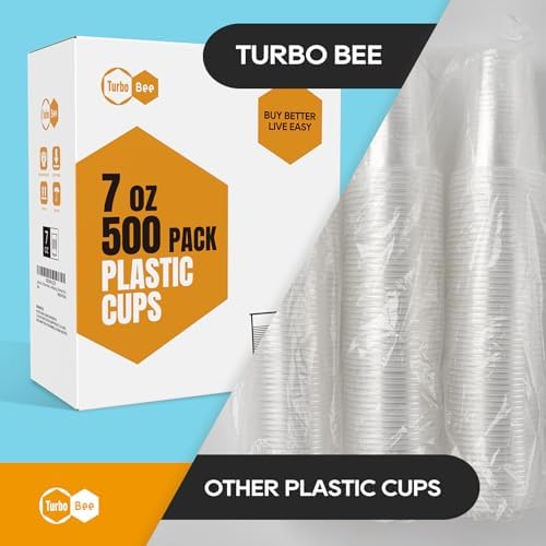 Turbo Bee 500 Pack 7oz Disposable Plastic Cups,Heat-Resistant & Food Safe Drinking Cups for Hot/Cold Beverages, Perfect for Schools, Offices, Events & Commercial Use