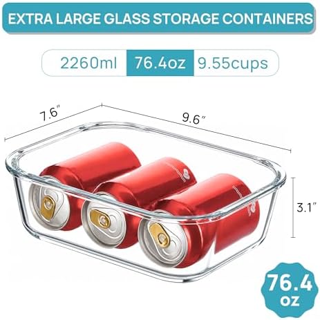 Vtopmart 1Pack 2260ml/76.4oz Extra Large Glass Storage Container with Lid