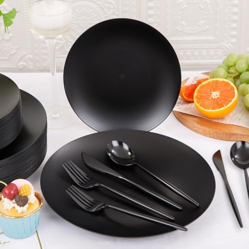 ejonirinjonir 150pcs Frosted Black Plastic Plates Plastic Plate for Wedding