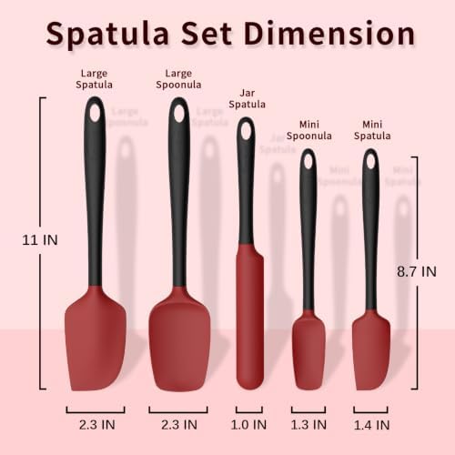 Coukre Silicone Spatula Set of 5,High Temperature Resistant, Food Grade Silicone, Dishwasher Safe, for Baking, Cooking (Red Black)