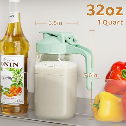 32 oz Breast Milk Pitcher, Glass Mason Jar Pitcher with Lid