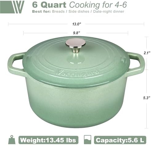 VORRINGARD Enameled Cast Iron Dutch Oven Pot with Lid, for Bread Baking, Round Bread Oven- include Sourdough Bread Baking Supplies Set, 6QT, Sage Green