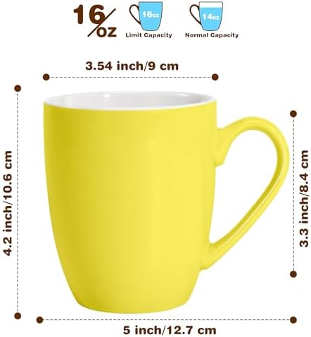 Urbanstrive 16 oz Large Coffee Mug with Handle Tea Cup Novelty Coffee Cup Idea Gift for Men Women Office Work (Yellow)