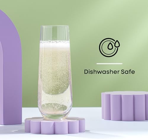 JoyJolt Milo Stemless Champagne Flutes Set of 8 Crystal Glasses. 9.5oz Prosecco Wine Flute, Mimosa Glasses, Cocktail Glass Set, Water Highball Glass, Bar Glassware