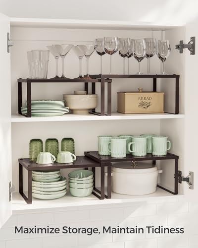 SONGMICS Set of 2 Metal Spice Racks, Stackable Expandable Shelf Risers