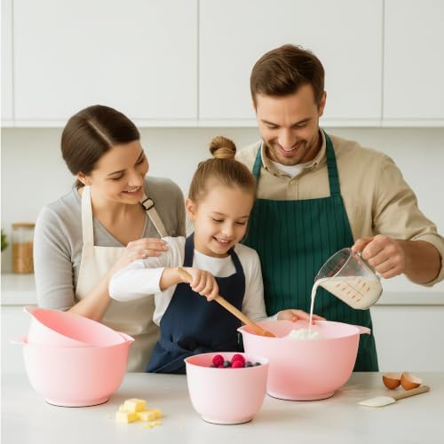 BoxedHome Mixing Bowls Set of 4, BPA Free Plastic,Microwave Safe, Pink