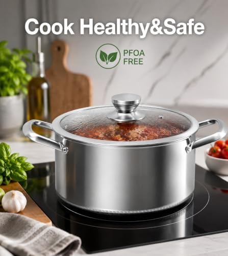 Toutrop Hybrid Nonstick Stock Pot with Lid,Stainless Steel Stockpot,Induction Soup Pot Compatible with All Cooktops,Dishwasher & Oven Safe,Stainless steel,10 Quart
