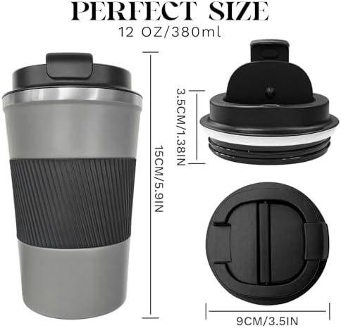 Insulated Travel Coffee Mug, Stainless Steel Coffee Cup with Leakproof Lid