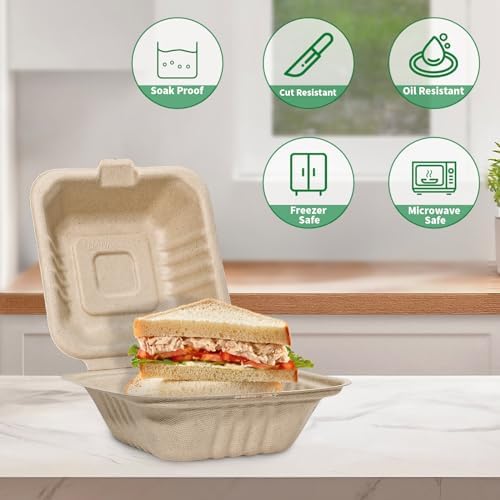 Aricsen Disposable 50 Pack 6×6 Inch Take Out Lunch Box Containers with Lids