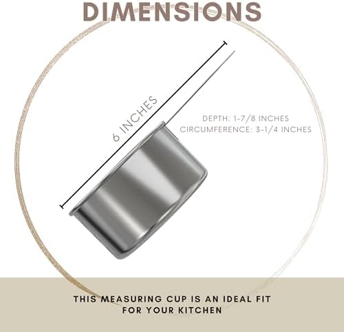1 Cup Stainless Steel Measuring Cup | Sturdy Metal 250 ml | 240 cc | 8 oz | Single Cup for Wet and Dry Ingredients | Great for use as 1 Cup Dog Food Scoop - 1 PK