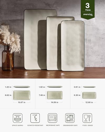 Famiware Serving Platters Set of 3 Sizes - Rectangular, Light Khaki