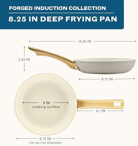Farberware Forged Induction Ceramic Nonstick Fry Pan/Skillet, Dishwasher Safe, Gold Color Stainless Steel Handle, 8.25 Inch Frying Pan - Taupe