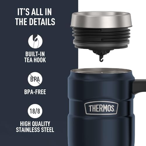 THERMOS Stainless King Travel Mug with Handle, 16oz, Midnight Blue
