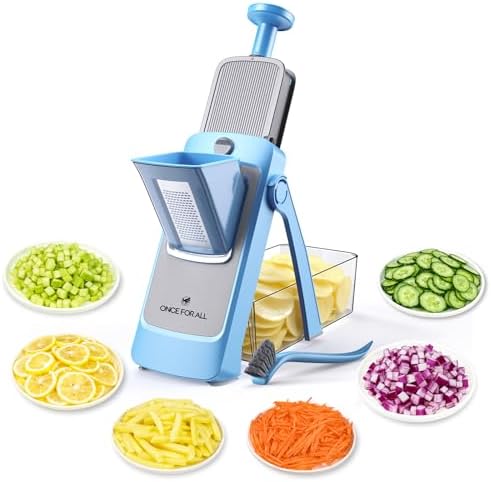 ONCE FOR ALL Safe Mandoline Slicer Pro, Food Slicer with Container, Blue