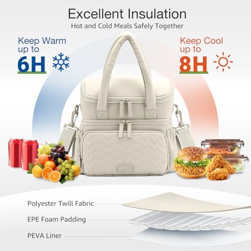 Double Deck Lunch Bag for Women, Beige-L