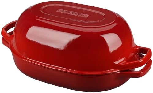 EDGING CASTING Enameled Cast Iron Oval Dutch Oven Pot with Lid, Dutch Oven for Sourdough Bread Baking, Bread Oven, Bread Dutch Oven, Oval Bread Pan, 7qt, Red