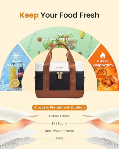 LOVEVOOK Insulated Lunch Bag for Women & Men - Cooler Lunch Tote and Lunch Box for Work and Travel, Coffee-khaki-black