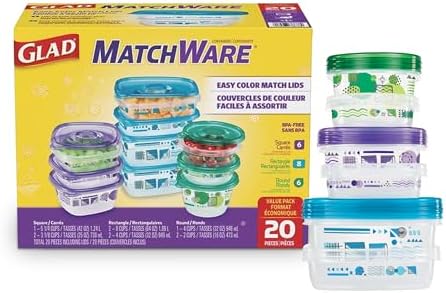 Glad GladWare MatchWare Food Storage Containers, 20 Pieces