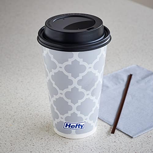 Hefty Disposable Hot Cups with Lids, Insulated Paper Coffee Cups for Tea, Cocoa and Hot Beverages, Leak Resistant Single Use Drink Cups, 16 Ounce, 20 Count