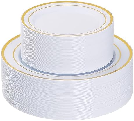 Goodluck 120PCS Gold Plastic Plates, Heavy Duty Disposable Gold Plates