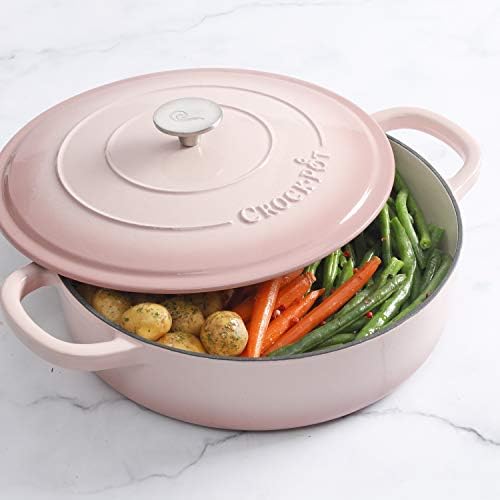Crock-Pot Artisan 5-Quart Blush Enameled Cast Iron Braiser with Lid – Durable Slow Cooker and Oven Safe Cookware
