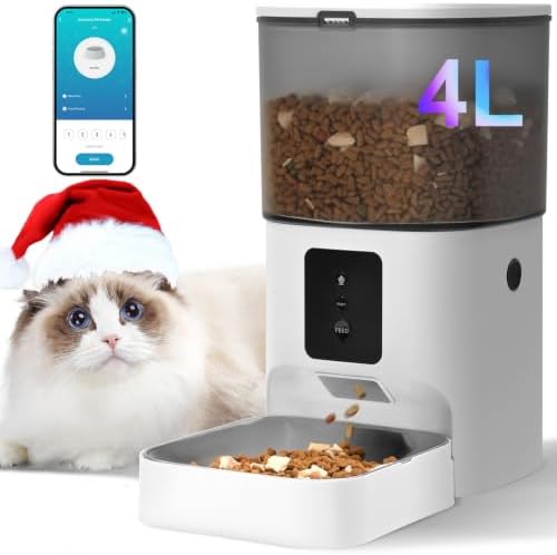 ANDOLL HOME 2.4G Automatic Cat Feeder, 4L WiFi Food Dispenser with 10s Voice Recorder, Pet Feeder up to 10 Meals per Day, Timed Cat Feeder with Dry Food Sealed Ring