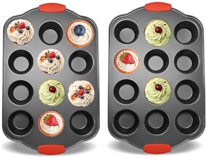 2Pack Jumbo Muffin Pan with Silicone Handles Non Stick 6 Tin Muffin Top Pan