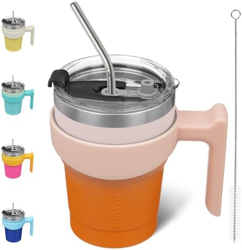 BJPKPK 10 oz Mini Tumbler with Lid, Straw & Handle, Insulated Steel Cup