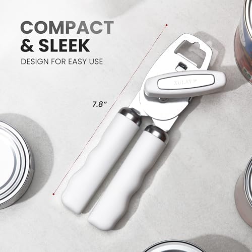 Zulay Kitchen Manual Can Opener Heavy Duty Patented Stainless Steel, White