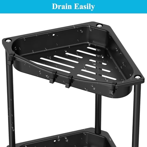 HuggieGems Metal Floor Standing Corner Shower Caddy, Jet Black, 4 Tier
