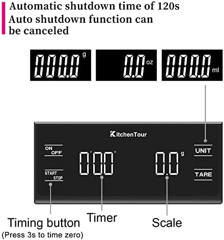 KitchenTour Coffee Scale with Timer for Brew Artisanal Java - Pour Over Scale for Slow Drip and French Press Coffee - Multifunction Kitchen Food Scale with Grams and oz